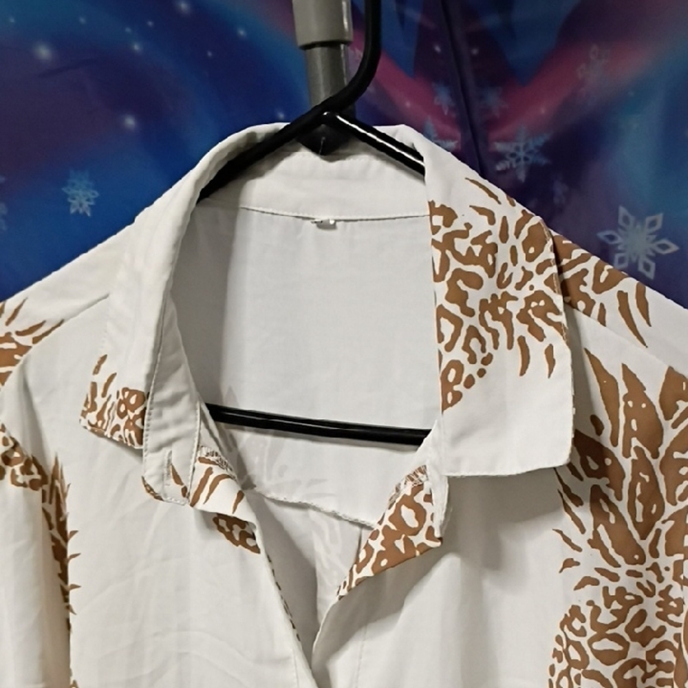 White and Brown Pineapple Print Shirt - Picture 2 of 5